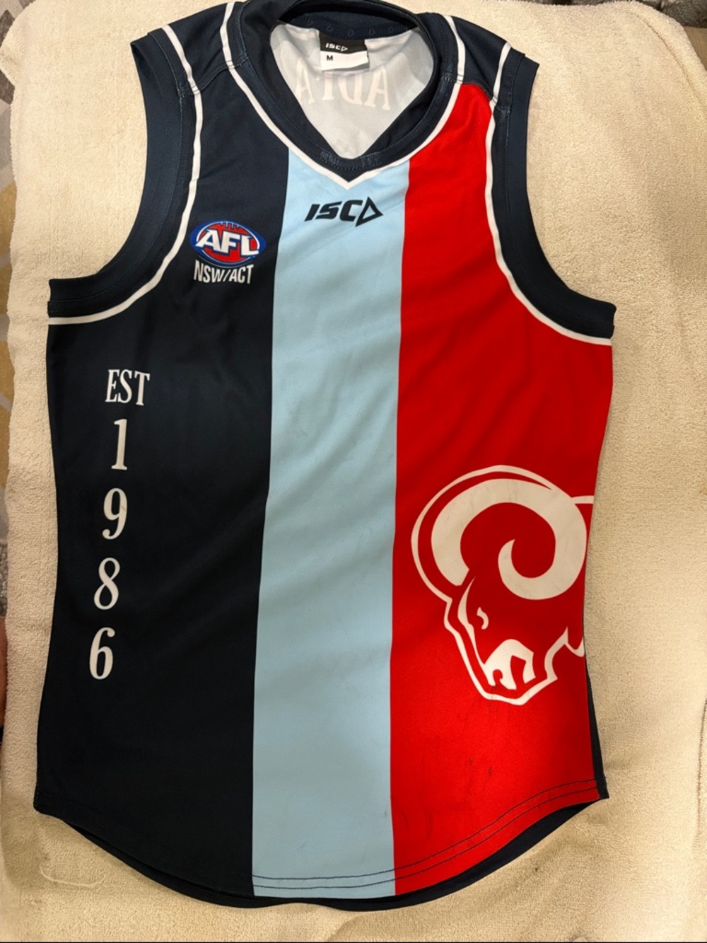 ISC Men’s AFL NSW/ACT Tri-Color Footy Guernsey - Navy/Light Blue/Red